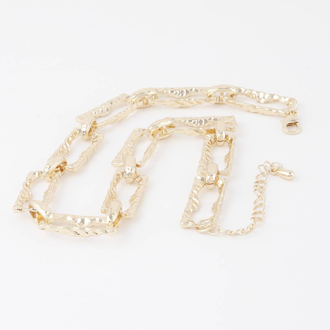 Hammered Link Chain Necklace: Gold