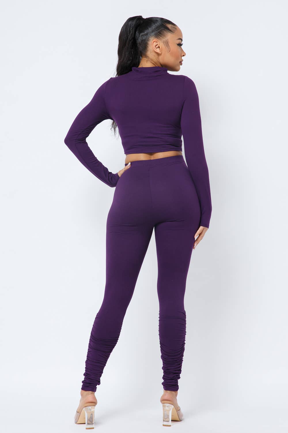 Top Ruched Legging Set: Eggplant