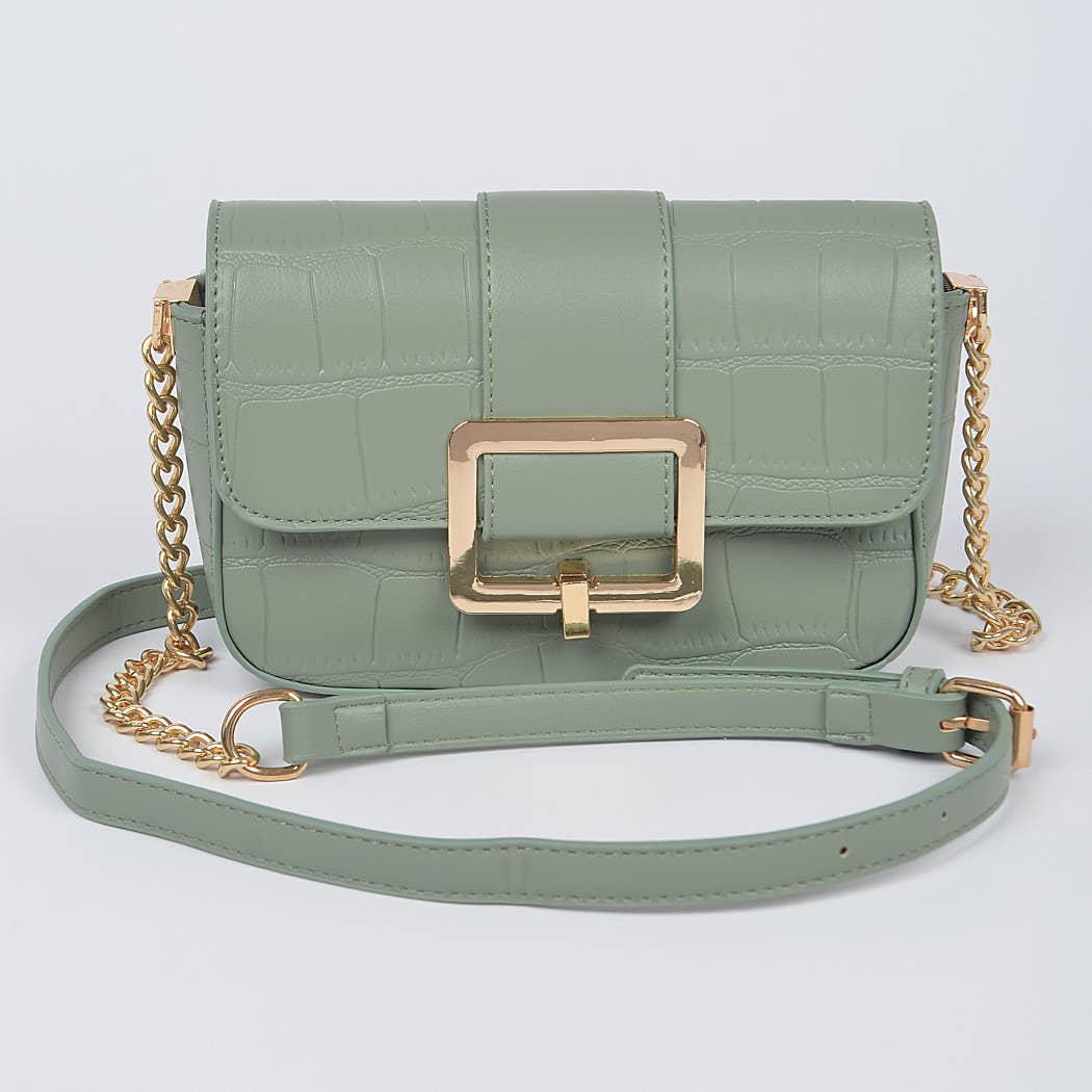 Faux Leather Buckle Crossbody Bag: Sage Green Bodi Language for Women