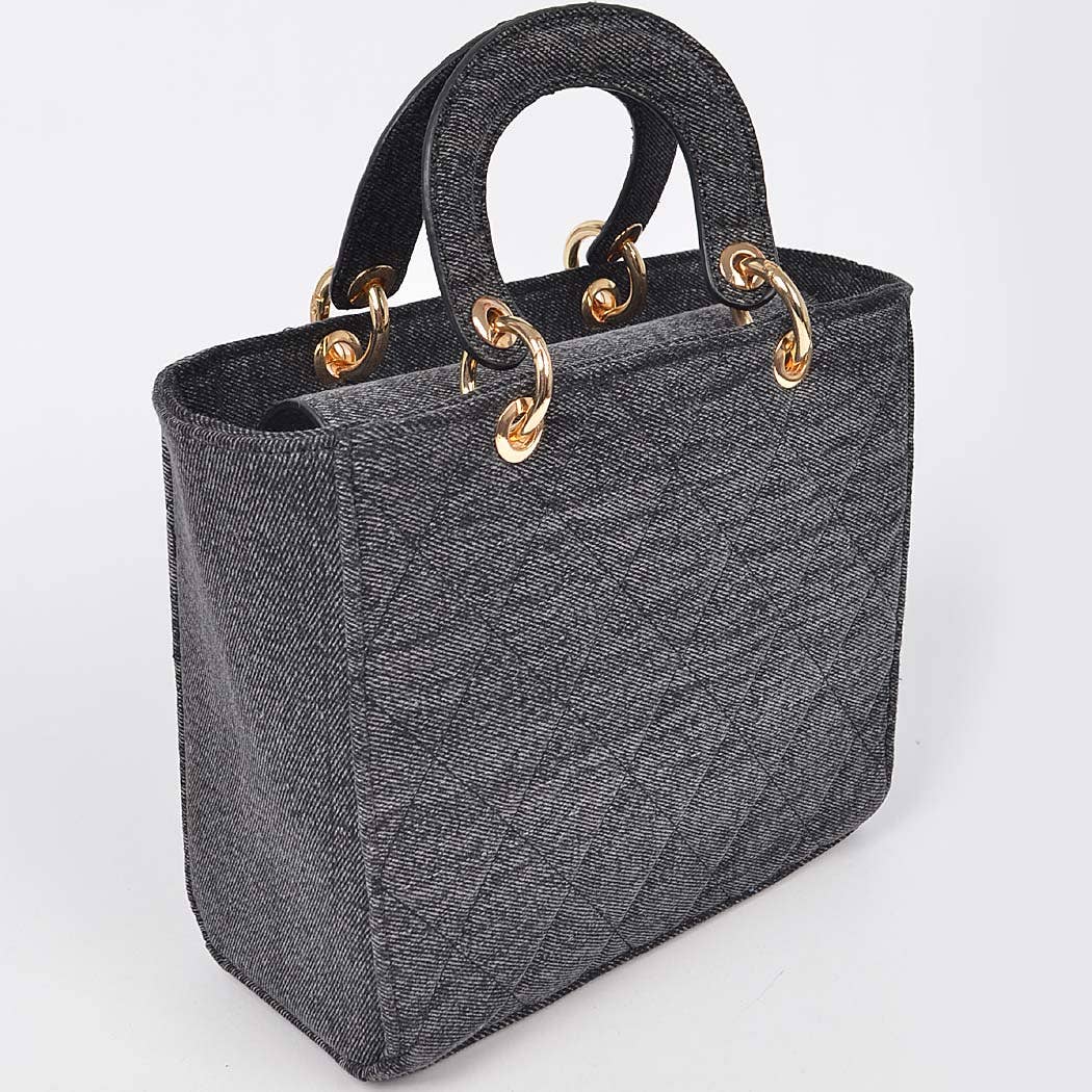 Quilted Washed Denim Handbag: Black Bodi Language for Women