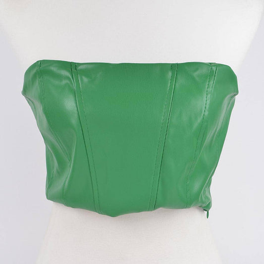 Faux Leather Stretch Tube Top: Green-OS