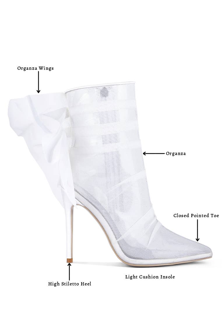 Princess Organza Wrapped Style Heeled Ankle Boots:White Bodi Language Boutique