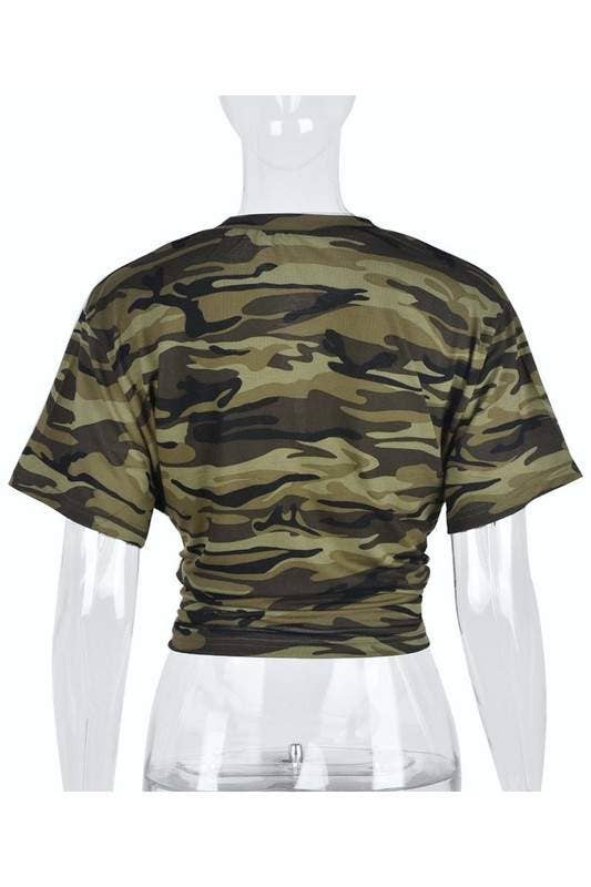 Camo plunging neck tee Bodi Language for Women