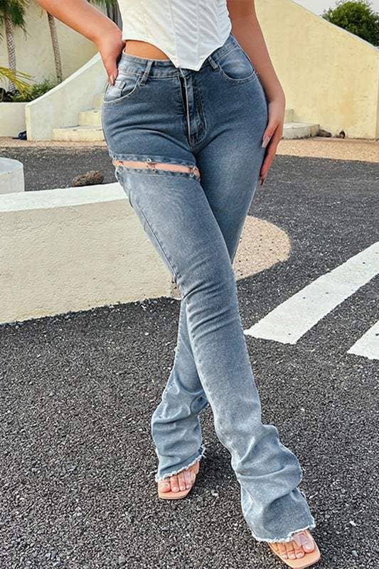 Maxi stacked denim jeans: BLUE Bodi Language for Women