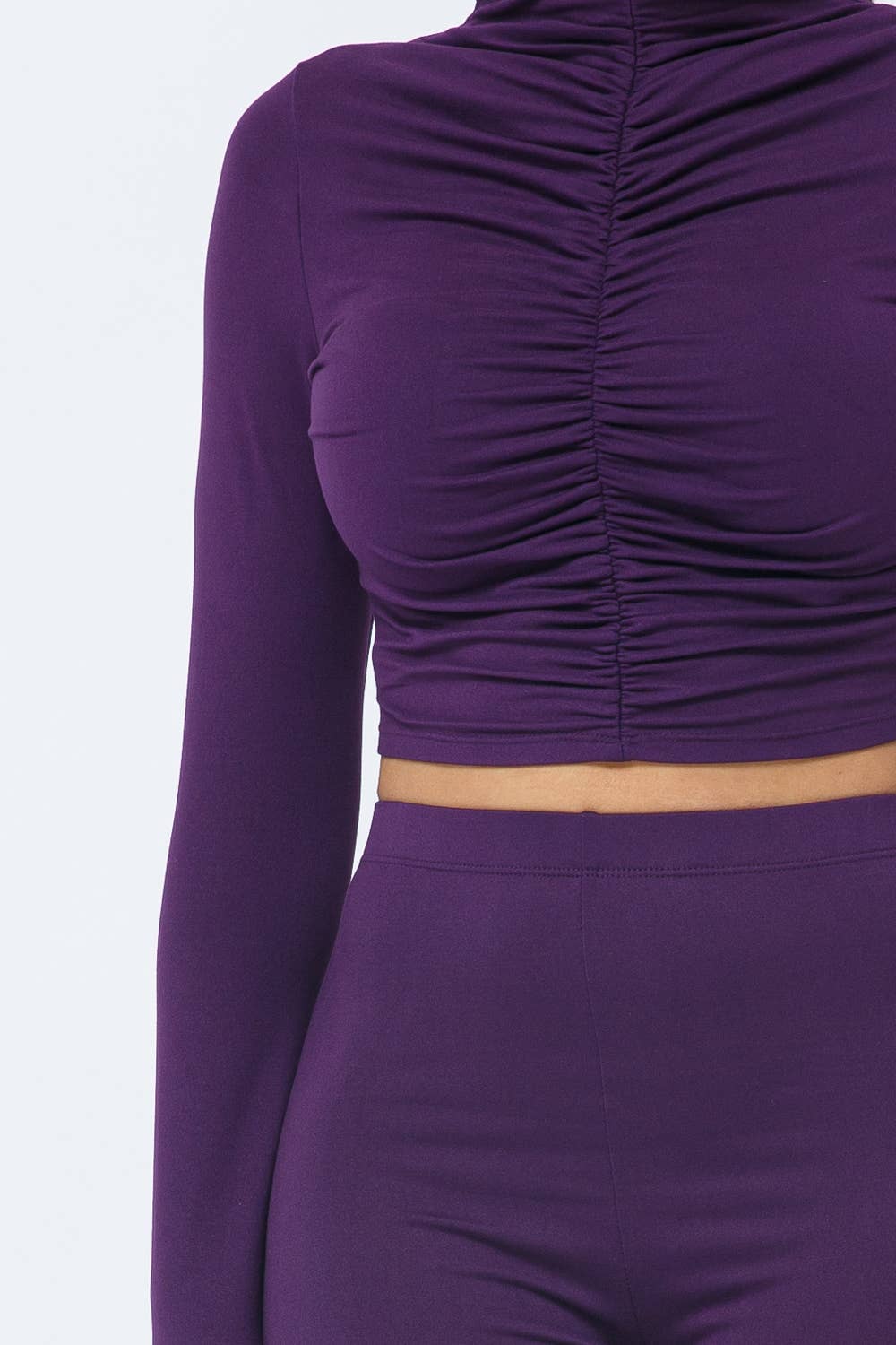 Top Ruched Legging Set: Eggplant
