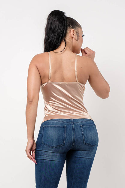 Mesh Ruched Lace Trim Front Tie Top: Taupe