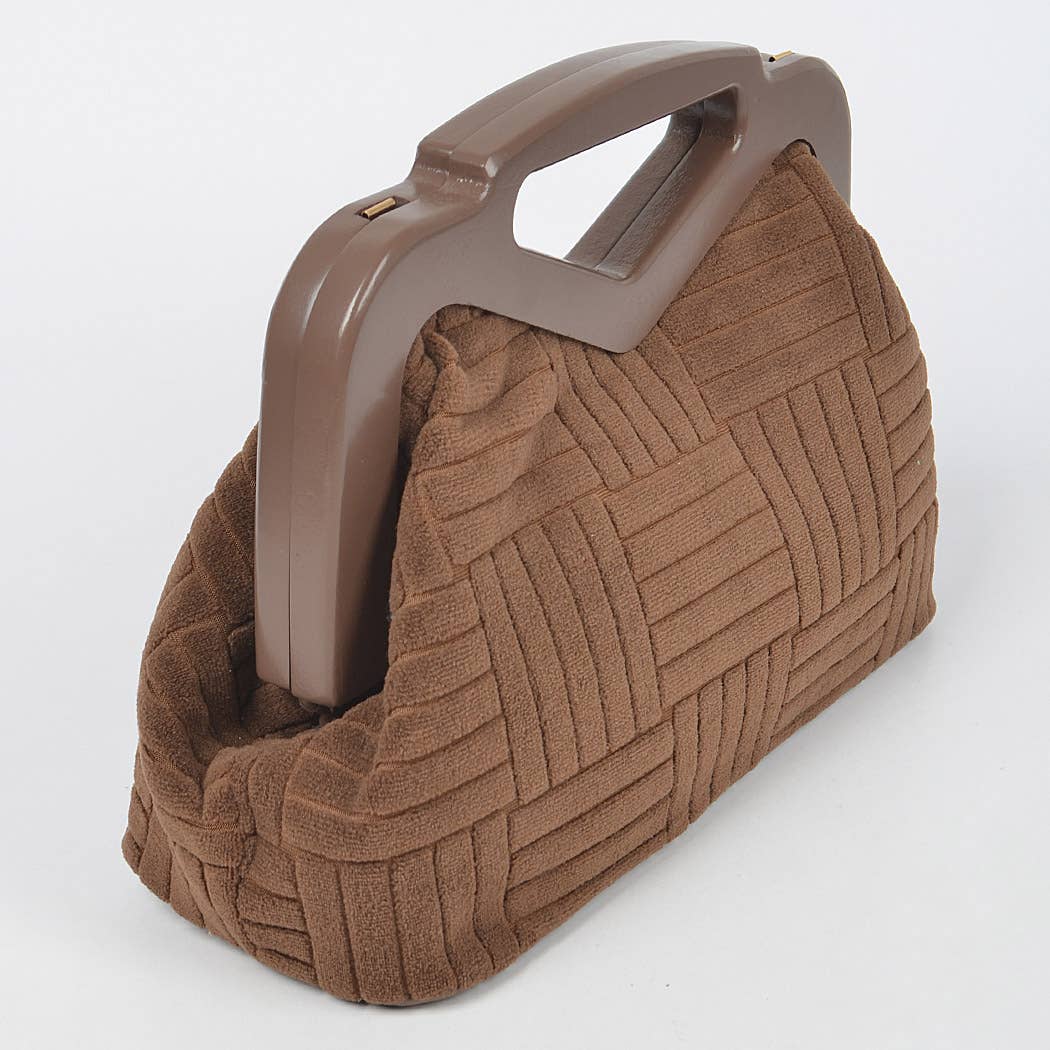 Embossed Micro Suede Wood Frame Chain Bag: Brown Bodi Language for Women