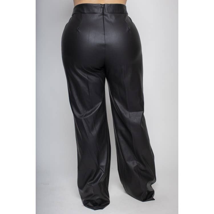 PLUS SIZE PU LEATHER WIDE LEG PANTS: Black Bodi Language for Women