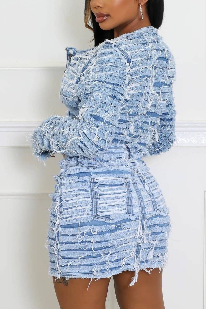 High Rise Double Layered Destroyed Skirt