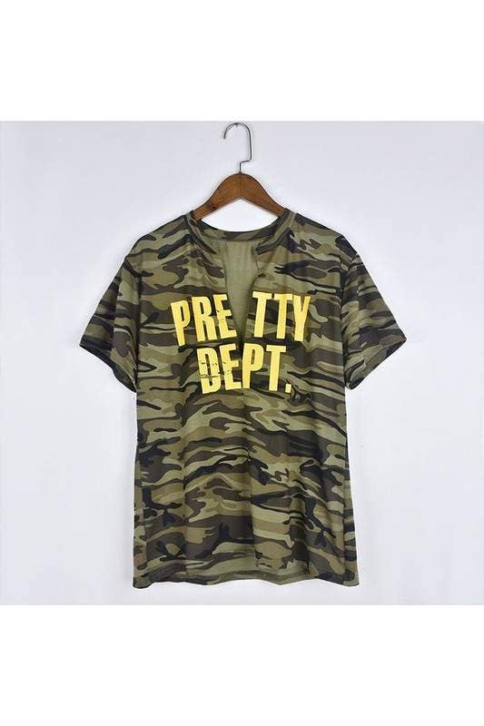 Camo plunging neck tee Bodi Language for Women