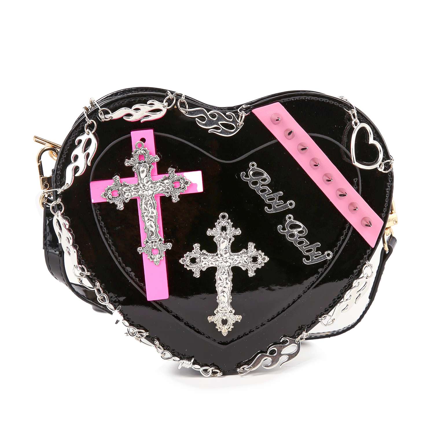 - Cross Accented Heart Design Shoulder Bag: Black Bodi Language for Women