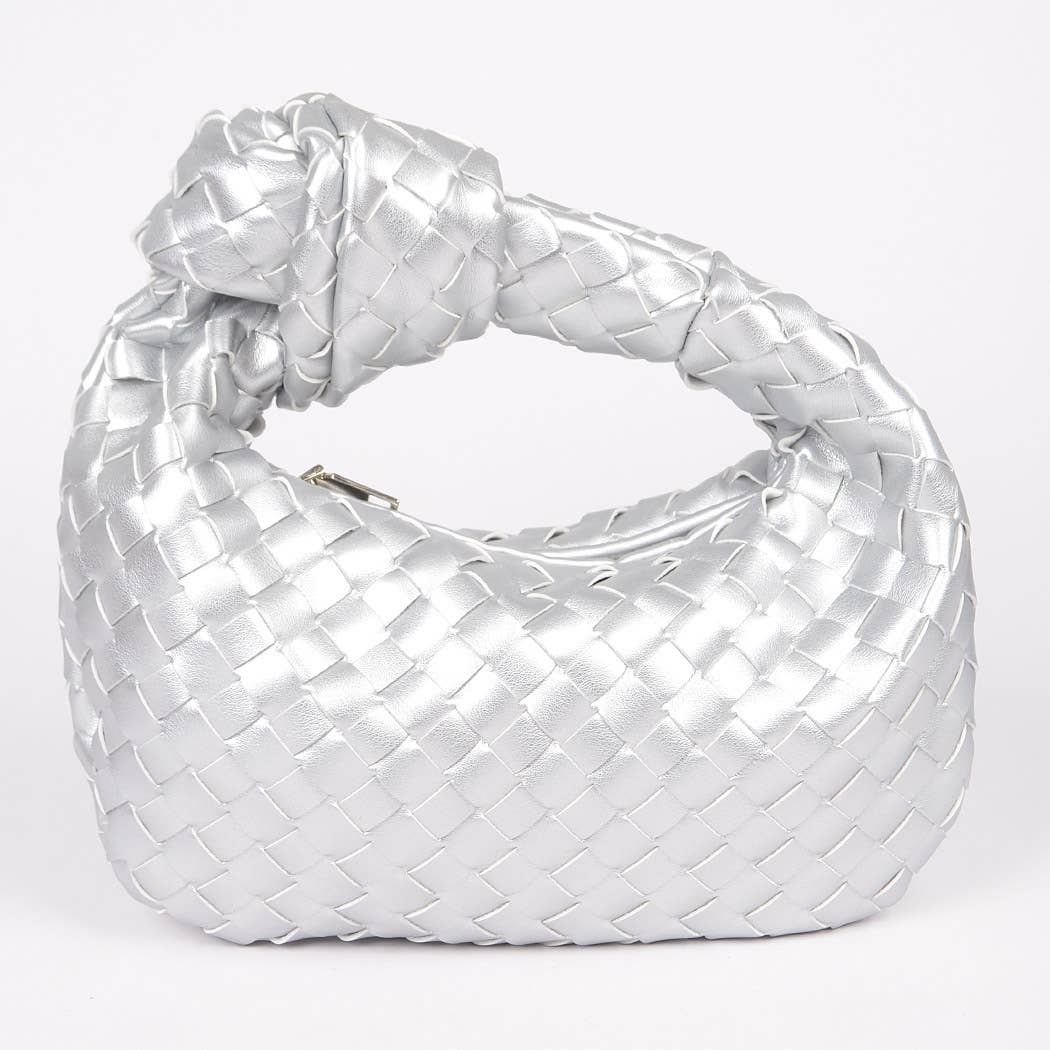 Faux Leather Braided Zip Bag: Silver Bodi Language for Women