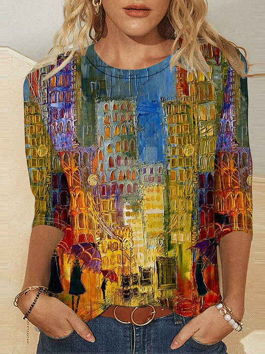 VividLux - Loose Plus Size Printed Round-Neck T-Shirts Tops: COLORFUL / 2XL VividLux