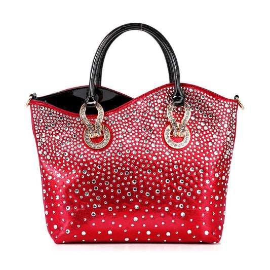 Rhinestone Ombre Design Elegant Tote: Red