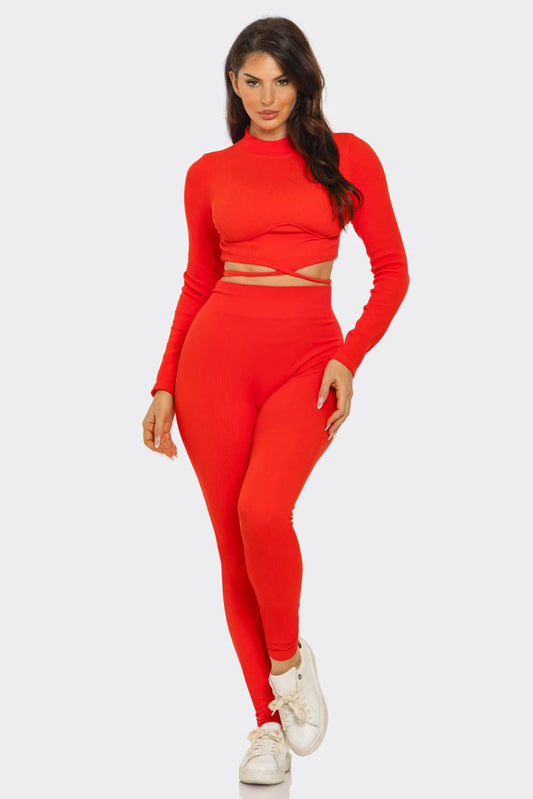 Plus Top And Legging Set: Red Orange