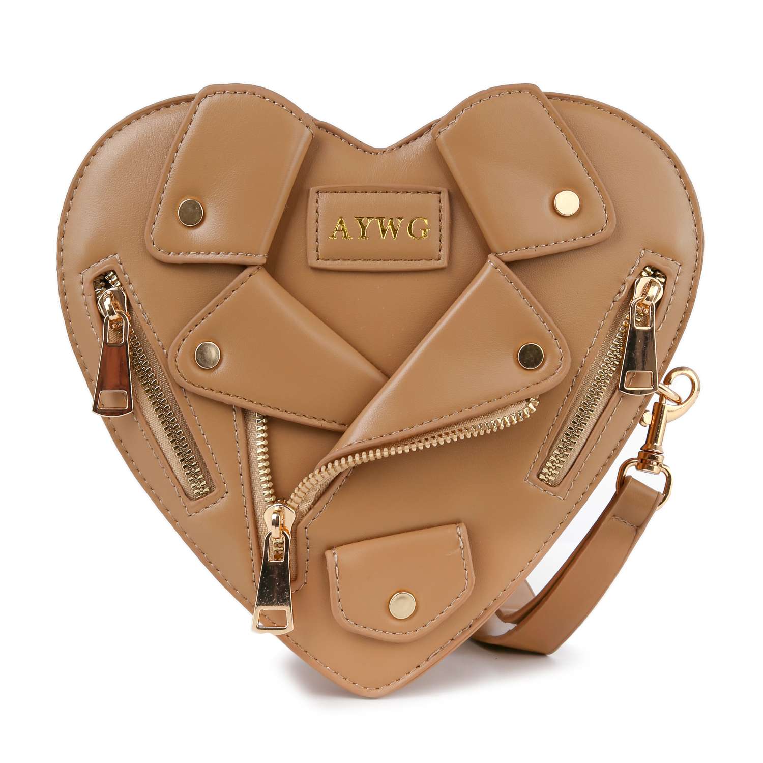 Heart Shape Biker Jacket Petite Shoulder Bag: Khaki Bodi Language for Women