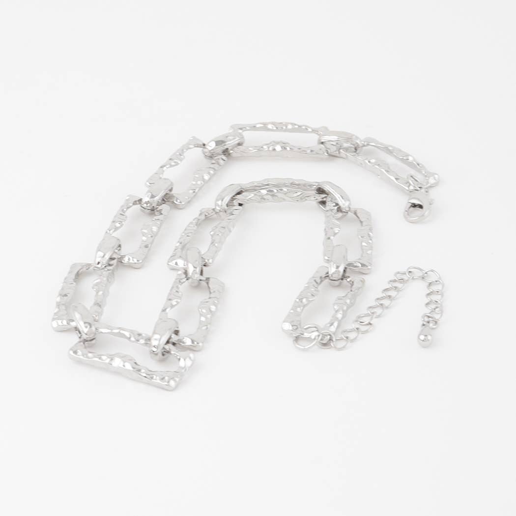 Hammered Link Chain Necklace: Silver