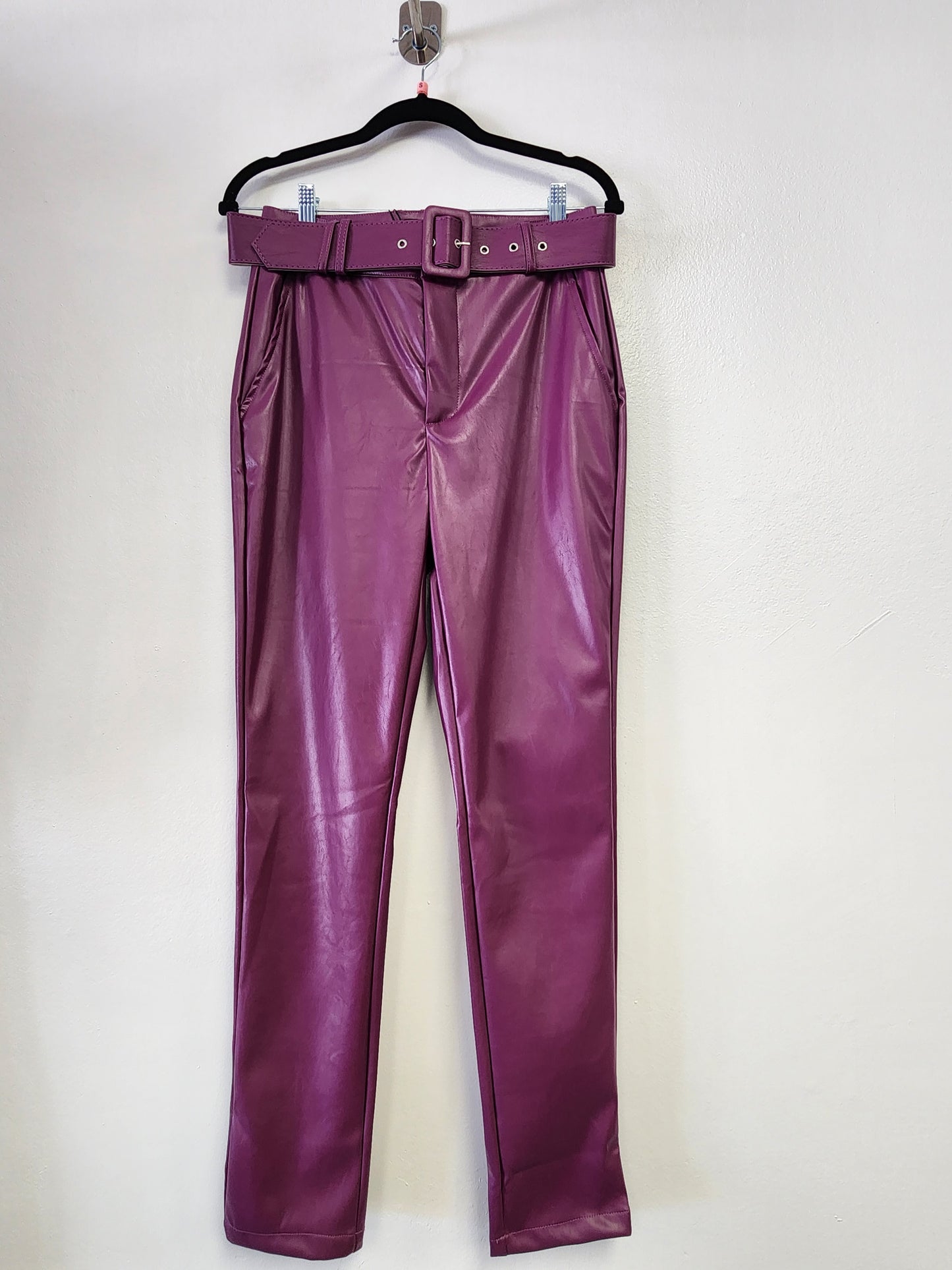 Purple PU Leather Belted Pant Bodi Language for Women