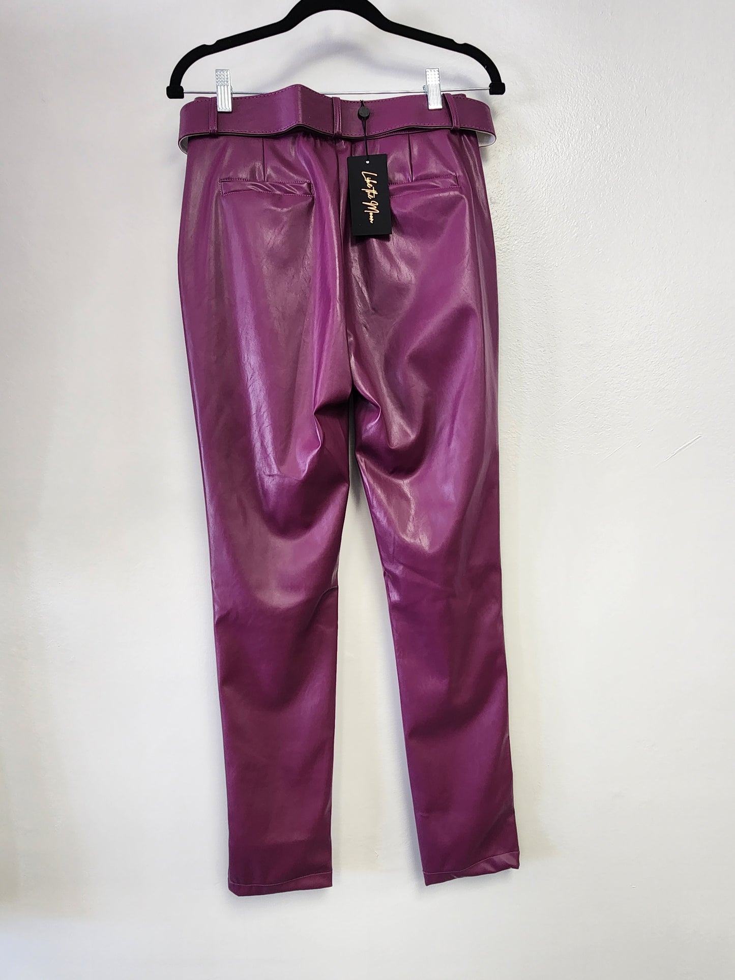 Purple PU Leather Belted Pant Bodi Language for Women