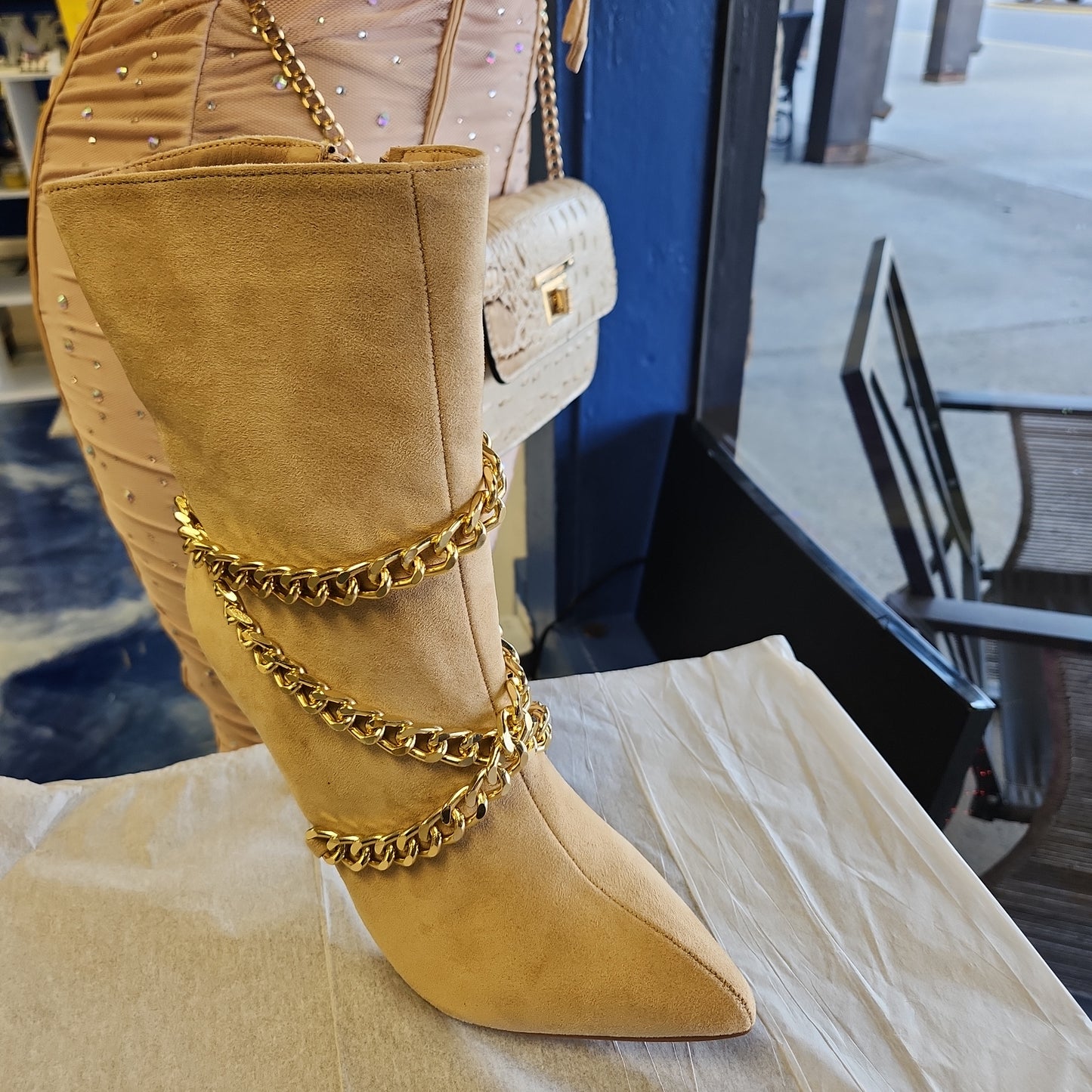 Tan Bootie w/ Chain Detail Bodi Language for Women