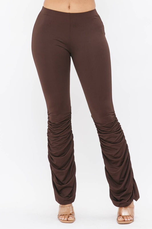 Solid Bottom Shirring Leggings: Brown Julia by LoveJ