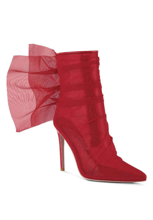 Princess Organza Wrapped Style Heeled Ankle Boots:  RED Bodi Language Boutique