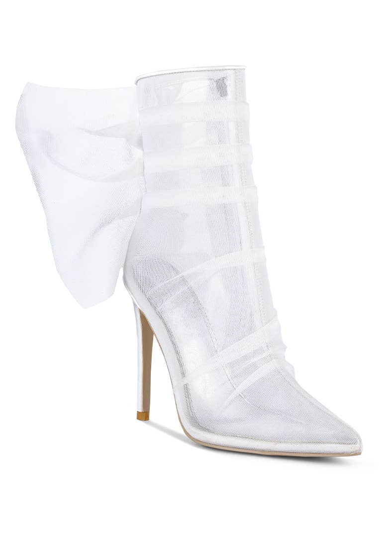 Princess Organza Wrapped Style Heeled Ankle Boots:White Bodi Language Boutique