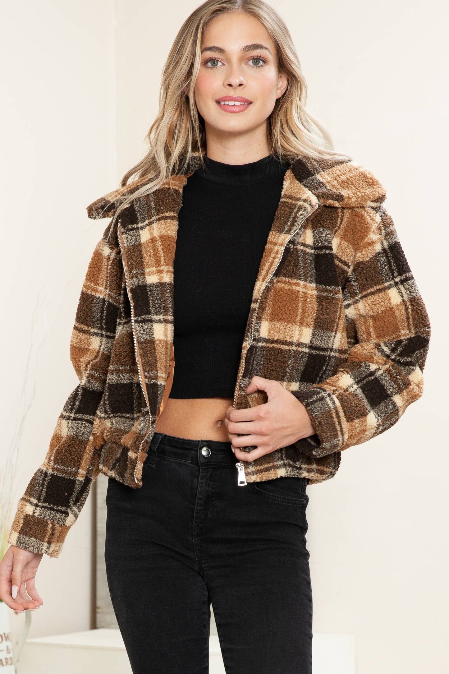 Faux Sherpa Cropped Jacket - Bodi Language for Women