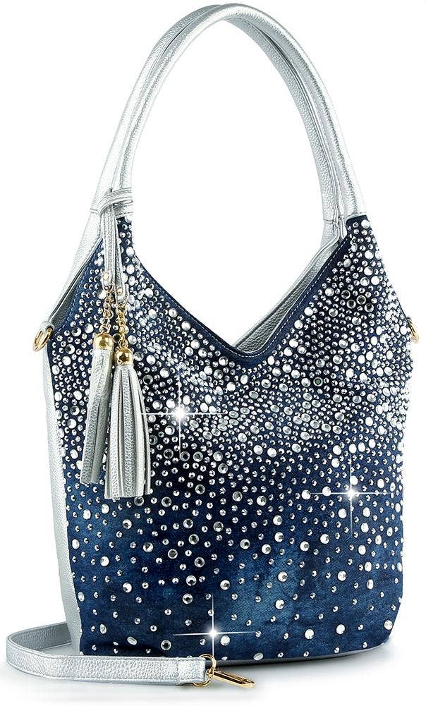 Glamorous Rhinestone Tall Shoulder Bag - Blue - Bodi Language for Women