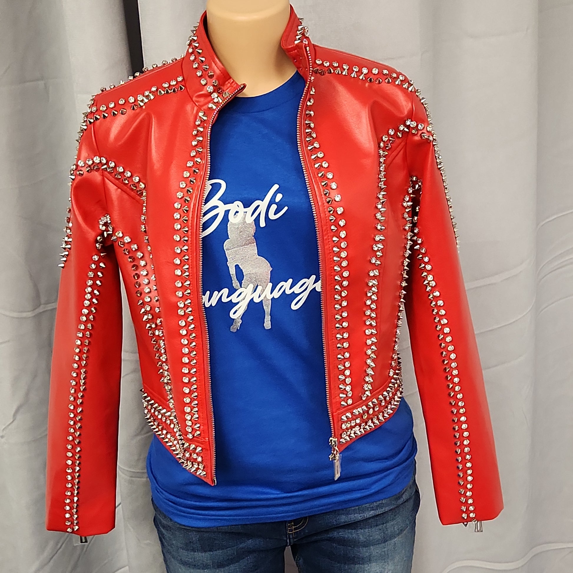 Lizette red studded jacket - Bodi Language for Women