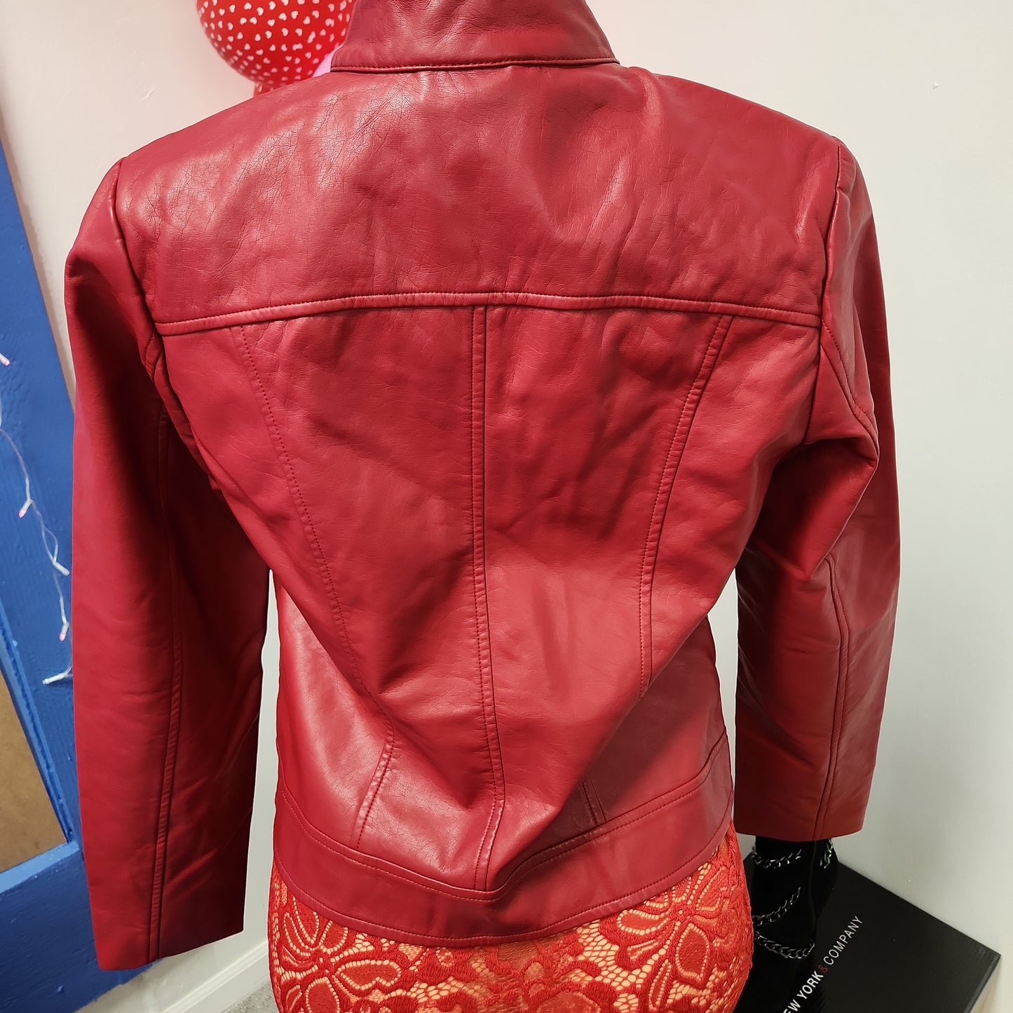 Moto Jacket w Rivets In Red - Bodi Language for Women