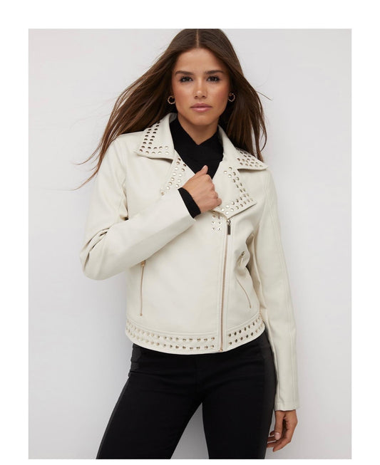 Moto Studded Jacket In White - Bodi Language for Women