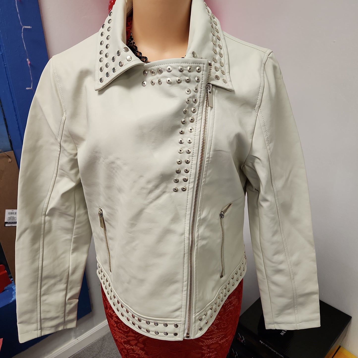 Moto Studded Jacket In White - Bodi Language for Women