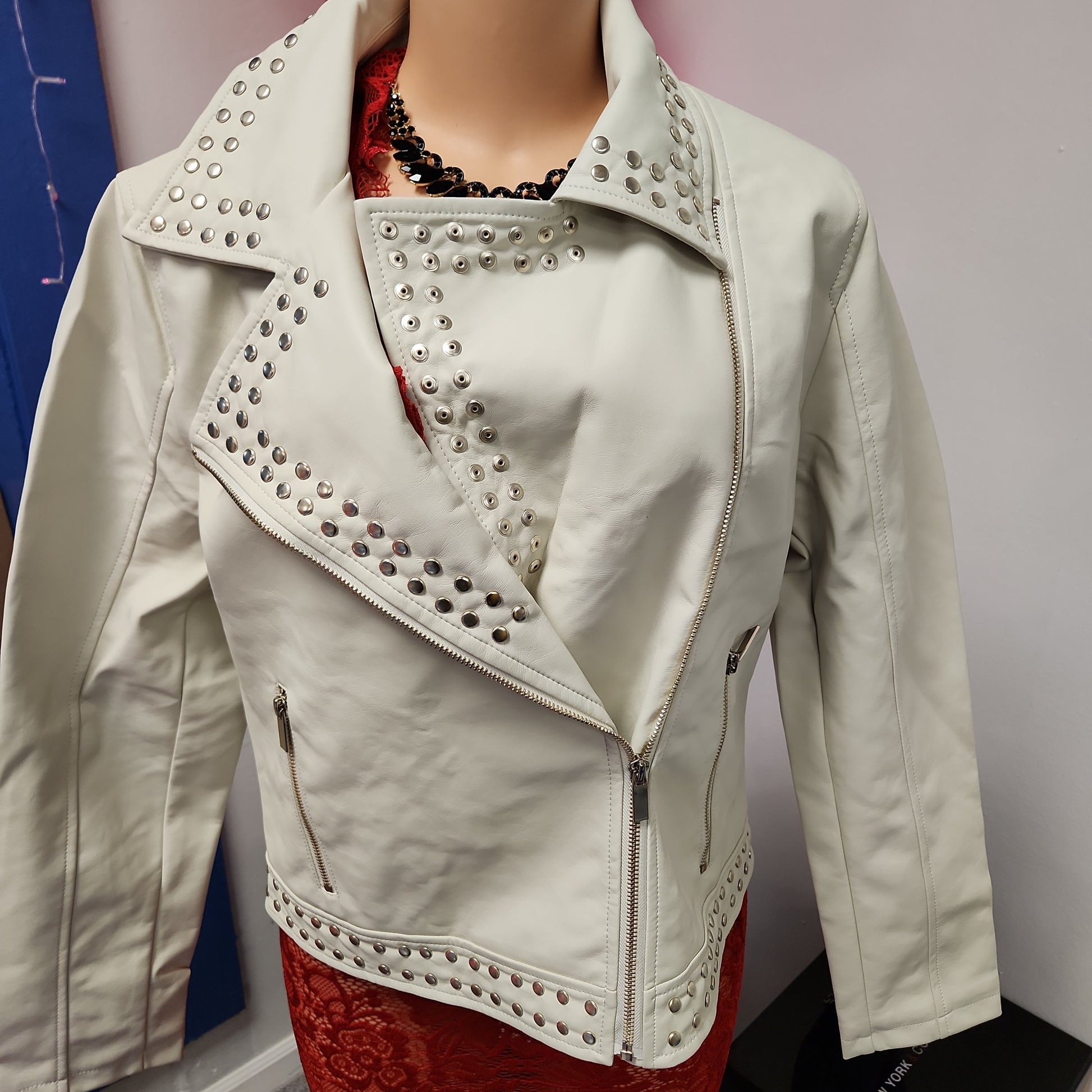 Moto Studded Jacket In White - Bodi Language for Women