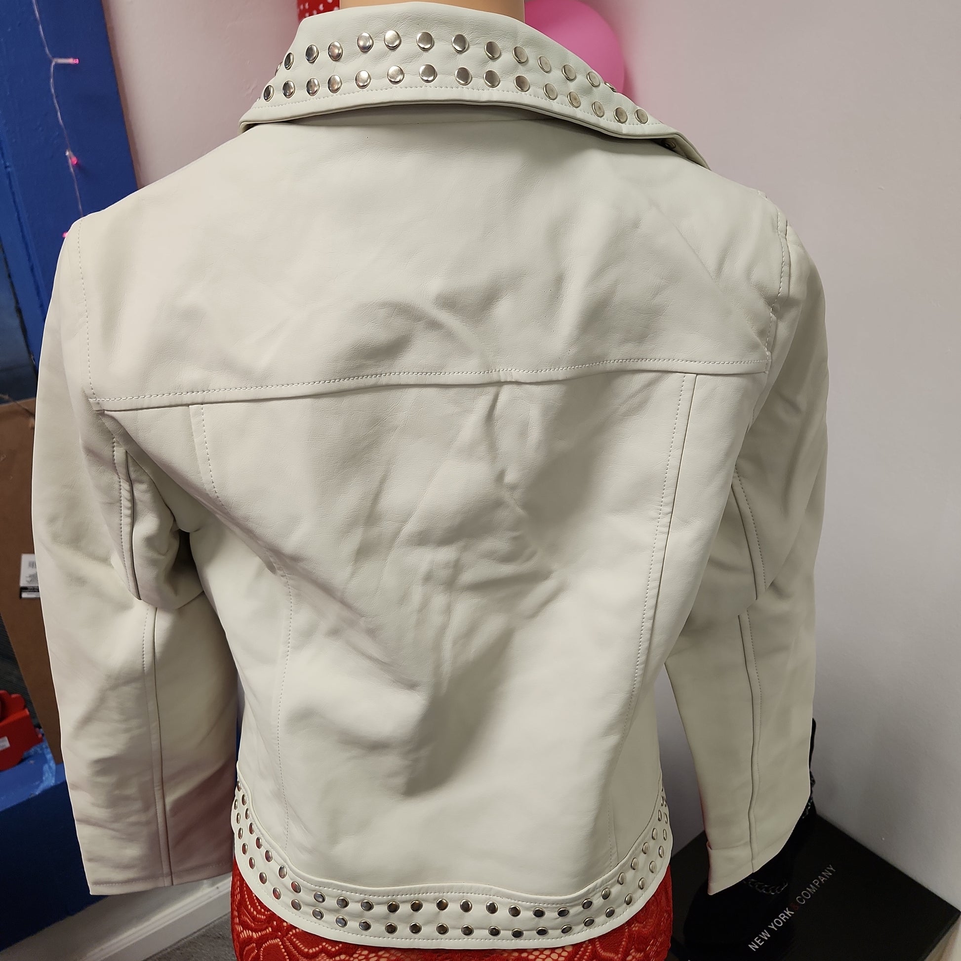 Moto Studded Jacket In White - Bodi Language for Women