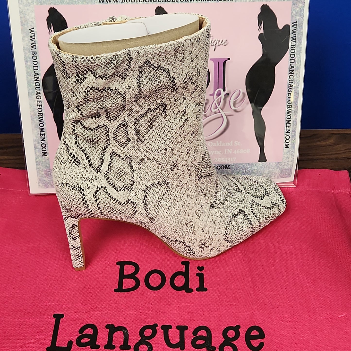 Snake print bootie high heel - Bodi Language for Women