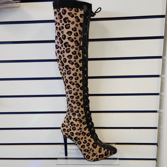 Tall leopard over the knee lace-up boot - Bodi Language for Women