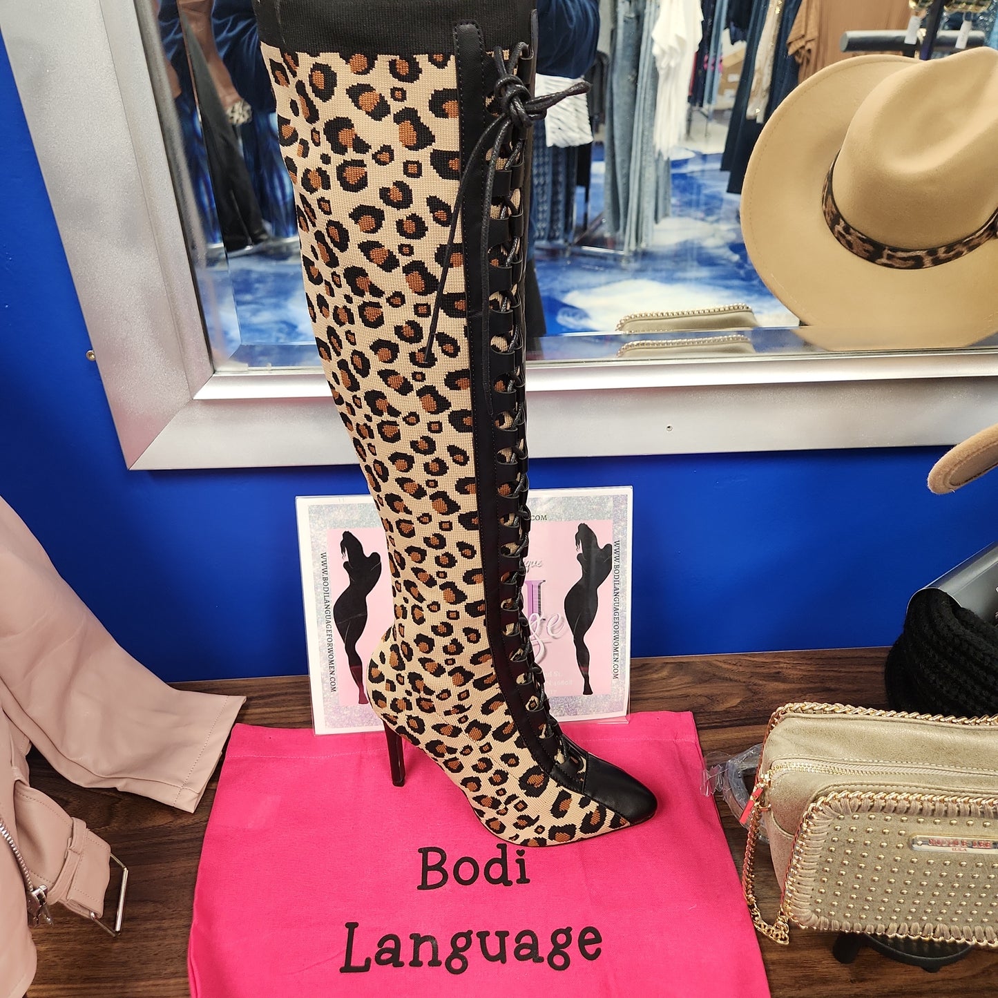 Tall leopard over the knee lace-up boot - Bodi Language for Women