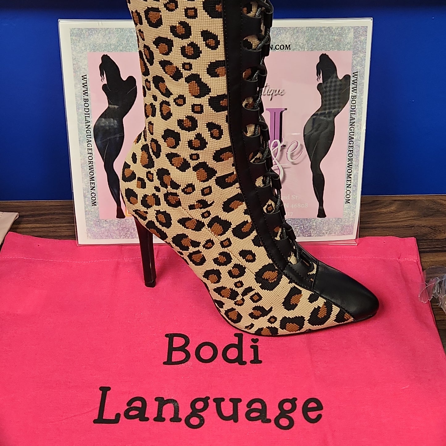 Tall leopard over the knee lace-up boot - Bodi Language for Women