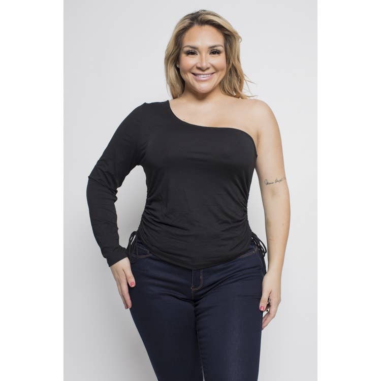 - PLUS SIZE ONE SHOULDER SIDE RUCHED TOP Bodi Language