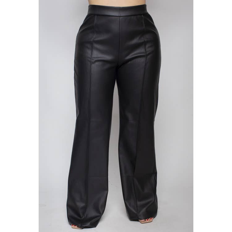 PLUS SIZE PU LEATHER WIDE LEG PANTS: Black Bodi Language for Women